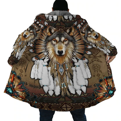 Winter Wolves Men's 3D Ethnic Style Hoodie with Bandana Print