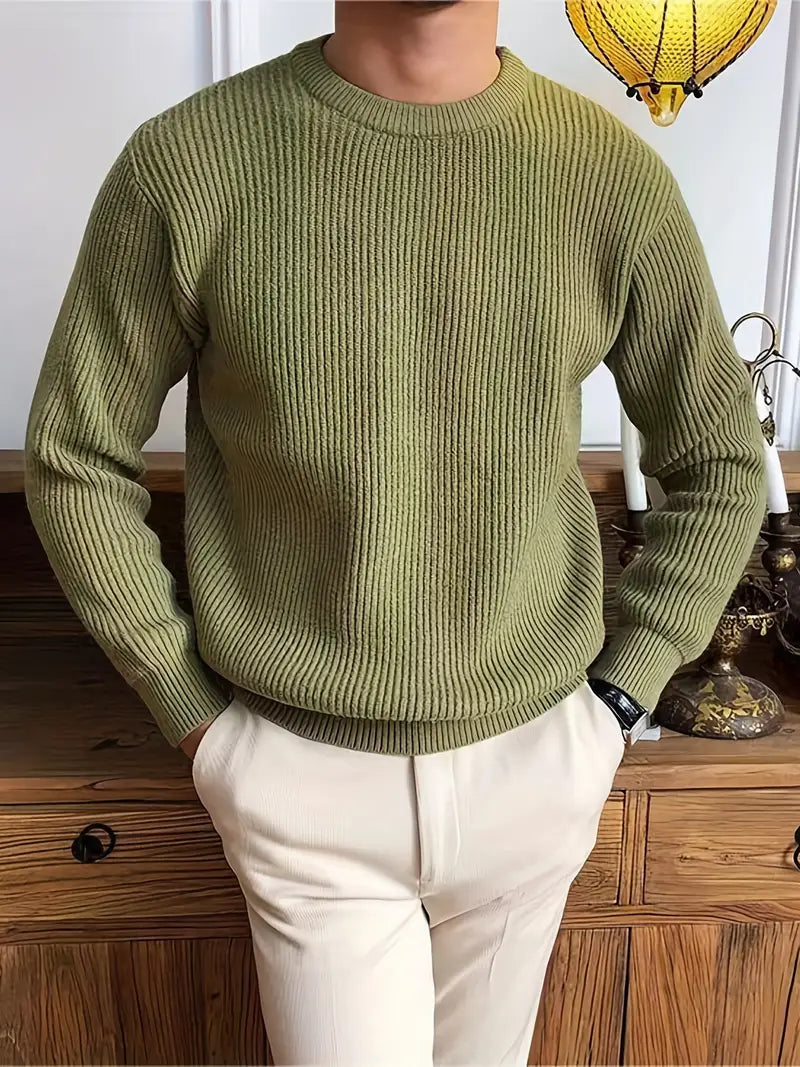 Men's Warm Knit Sweater with Crew Neck for Fall/Winter Casual Wear