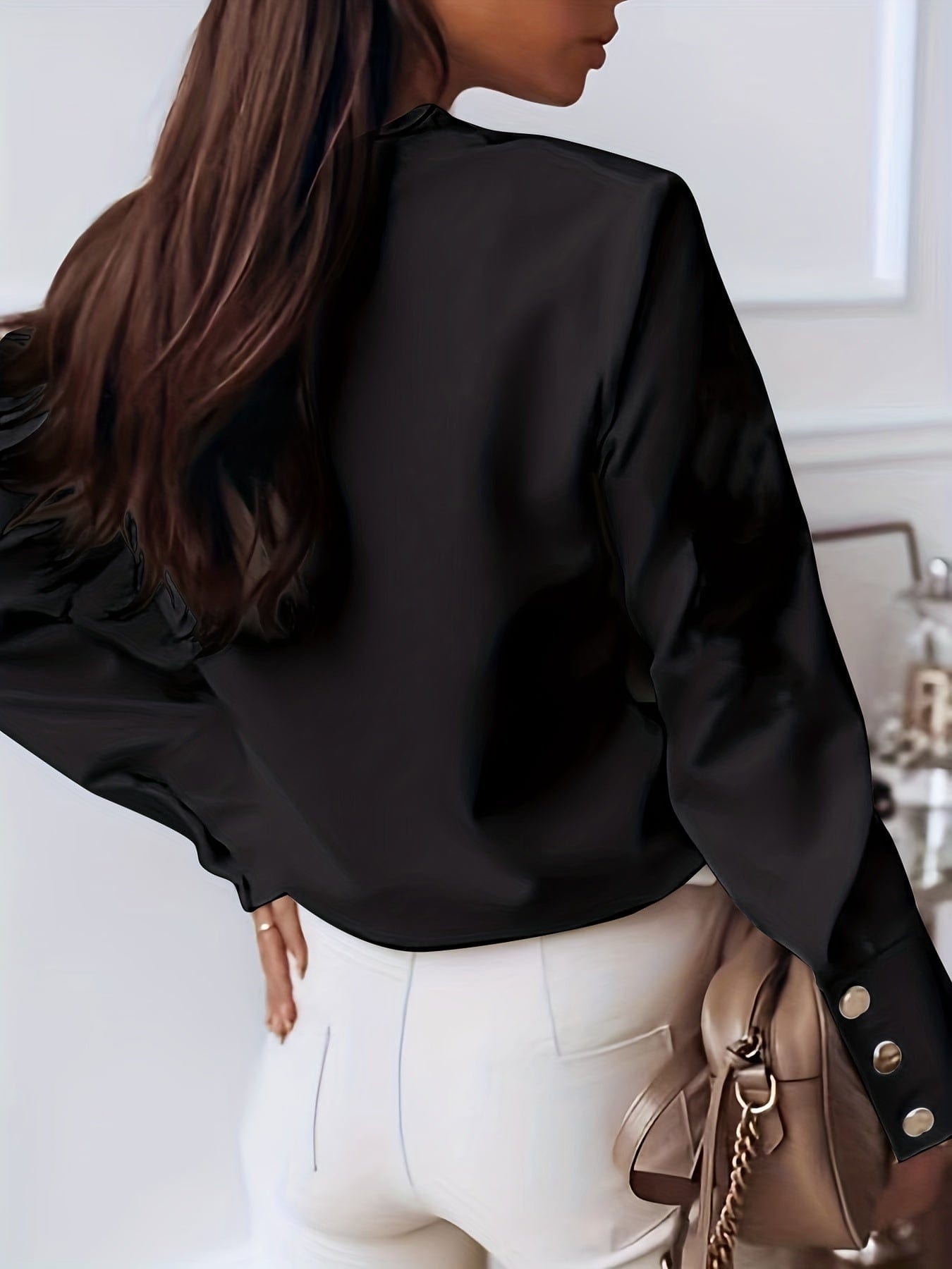 Stylish Solid Office Button Lapel Long Sleeve Blouse