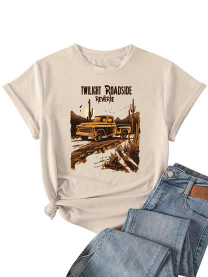 Graphic Print T-shirt, Short Sleeve Crew Neck Casual Top For Summer & Spring, Women's Clothing