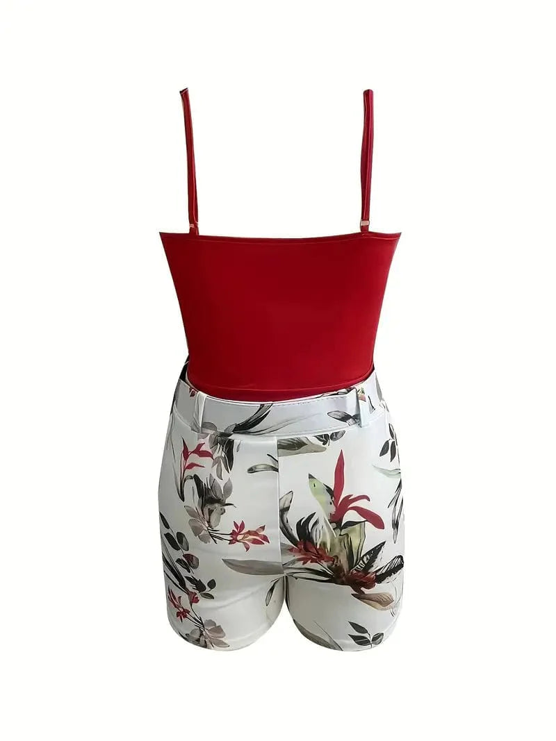 Spring & Summer Chic Two-piece Cami Top and Floral Print Shorts Set for Women