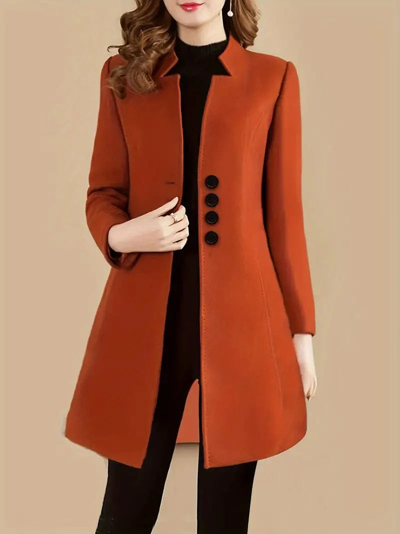 Solid Long Sleeve Coat for Women - Chic and Versatile Single Breasted Outerwear