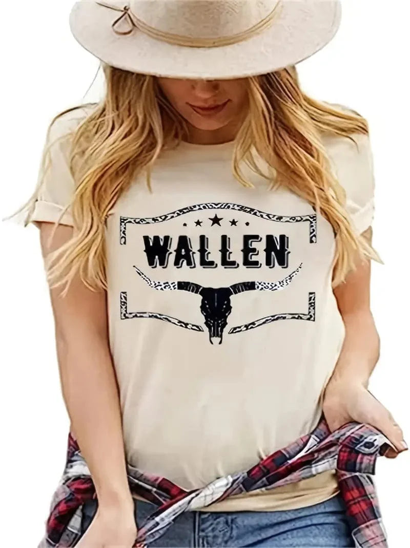Western Cow Print Crew Neck T-Shirt, Women's Casual Top for All Seasons