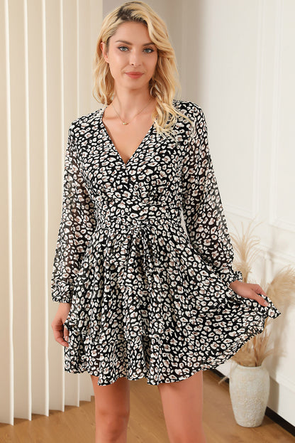 Ruffle Sleeve V Neck Floral Chiffon Maxi Dress