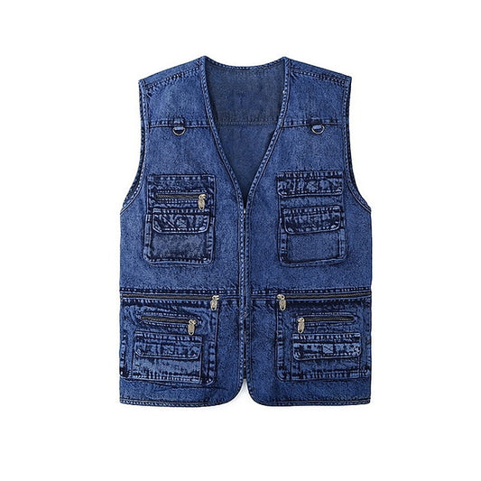 Denim Print Business Vest with Long Sleeves for Men