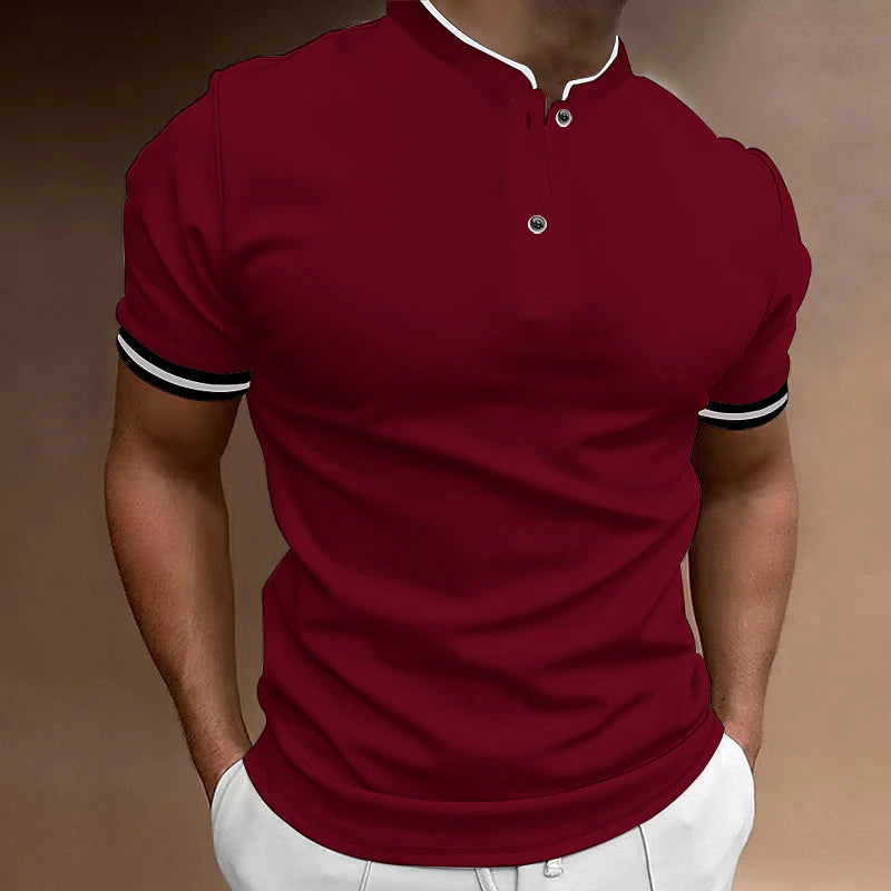 Men's Polo Shirt Golf Shirt Casual Holiday Stand Collar Short Sleeve Fashion Basic Plain Button Summer Regular Fit Black White Burgundy Brown Polo Shirt