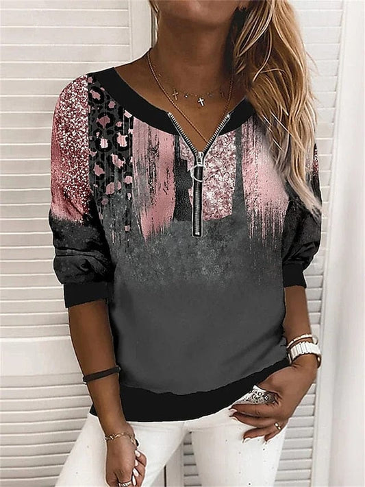 Leopard Print Zip Up Sweatshirt for Women