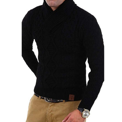 Men's Sweater Pullover Sweater Jumper Turtleneck Sweater Cable Knit Knitted Braided Pure Color V Neck Stylish Casual Daily Holiday Clothing Apparel Fall Winter Black White S M L