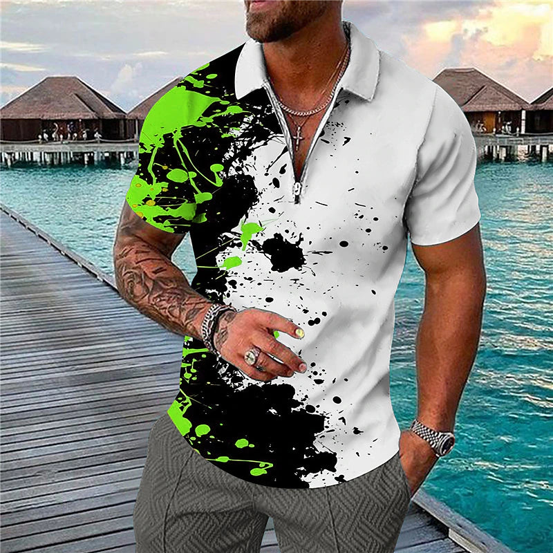 Men's Polo Shirt Golf Shirt Graffiti Turndown White Blue Purple Green 3D Print Outdoor Street Short Sleeves Print Zipper Clothing Apparel Fashion Designer Casual Breathable