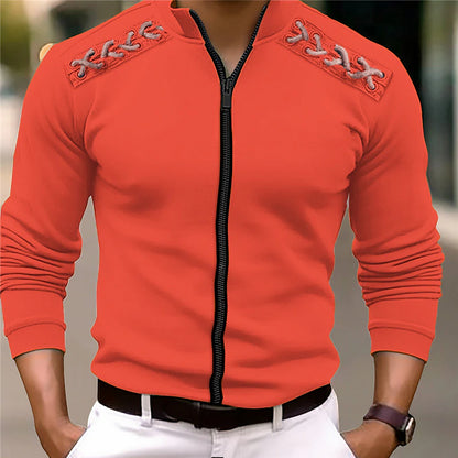 Men's Jacket Sport Daily Wear Standing Collar Long Sleeve Fashion Comfortable Plain Drawstring Zip Up Spring &  Fall Regular Fit Black White Navy Blue Orange Jacket