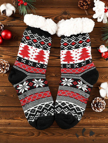 Black Christmas Tree Pattern Thermal Socks