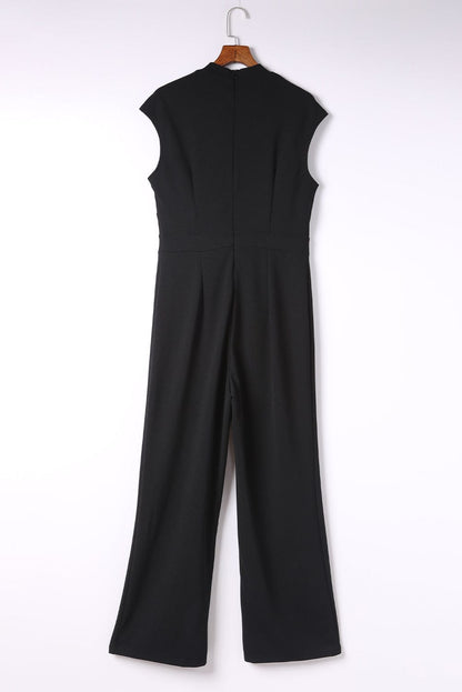 Black Cut Out Neckline Cap Sleeve High Waist Jumpsuit