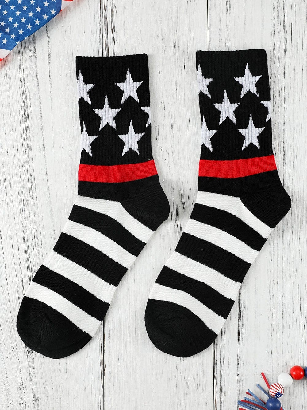 Black Striped and Star Pattern Soft Tube Socks