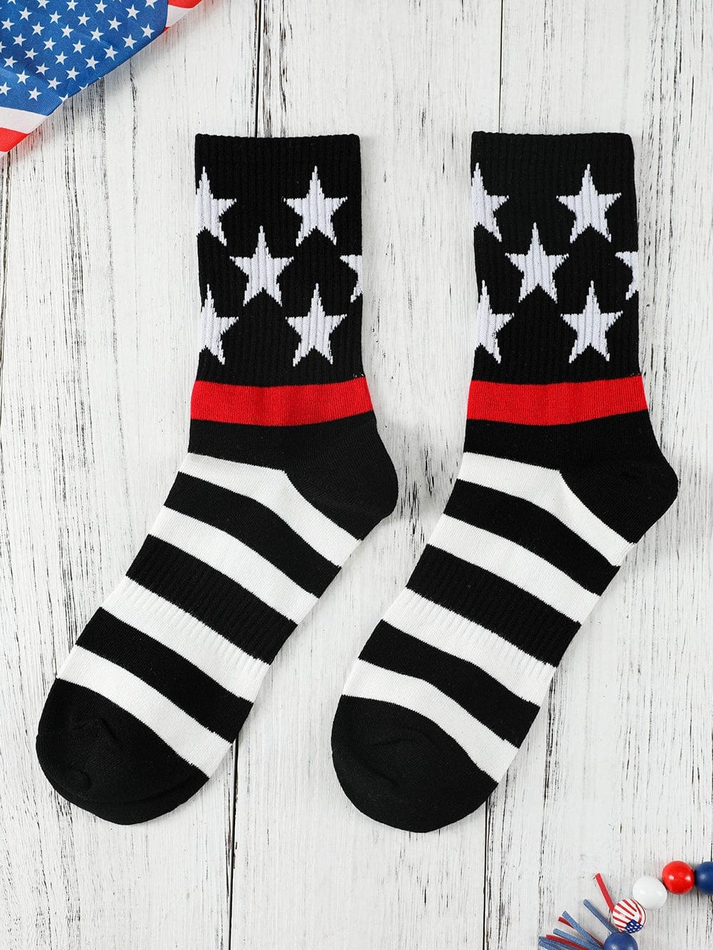 Black Striped and Star Pattern Soft Tube Socks