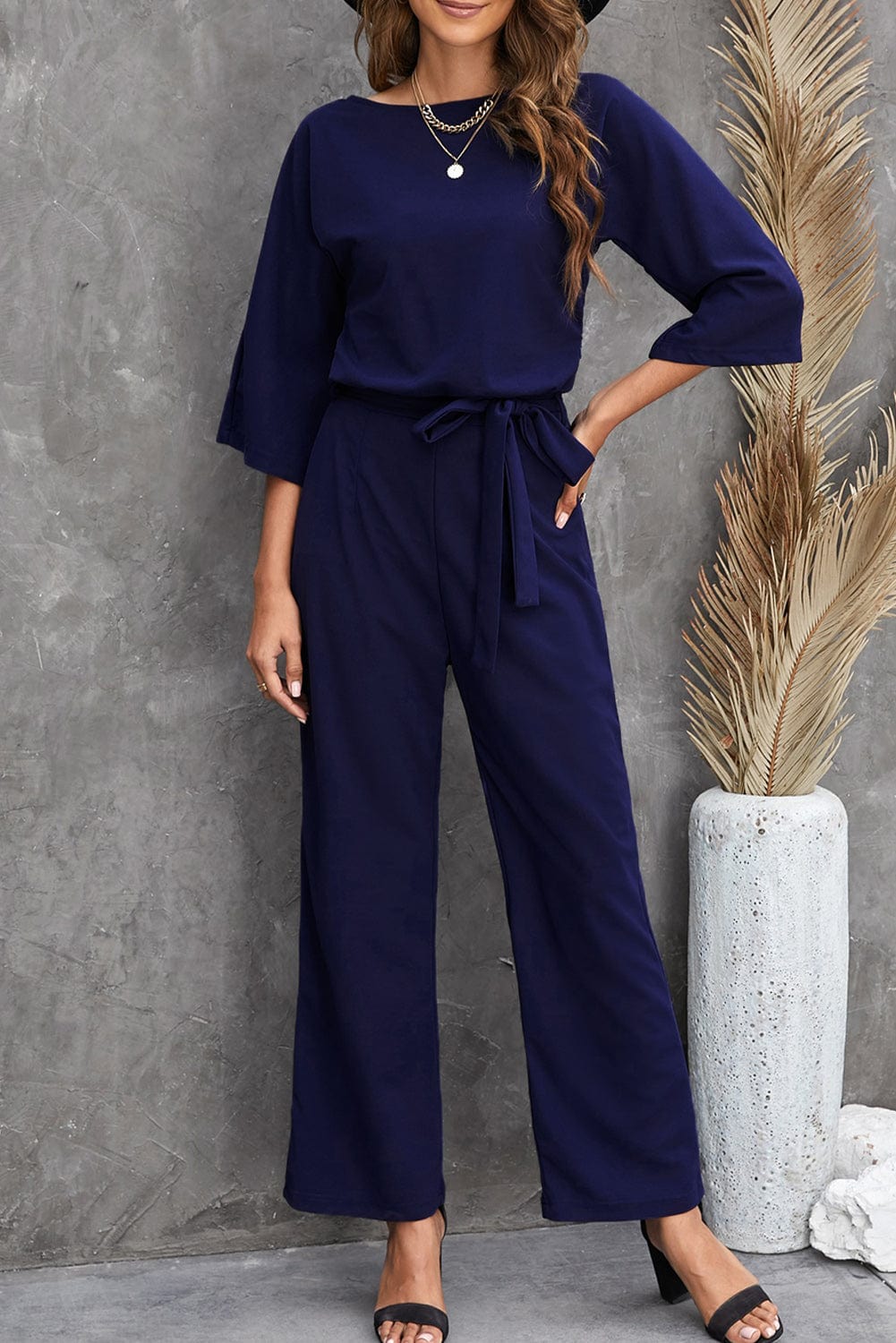 Solid Color One Shoulder Short Sleeve Jumpsuit