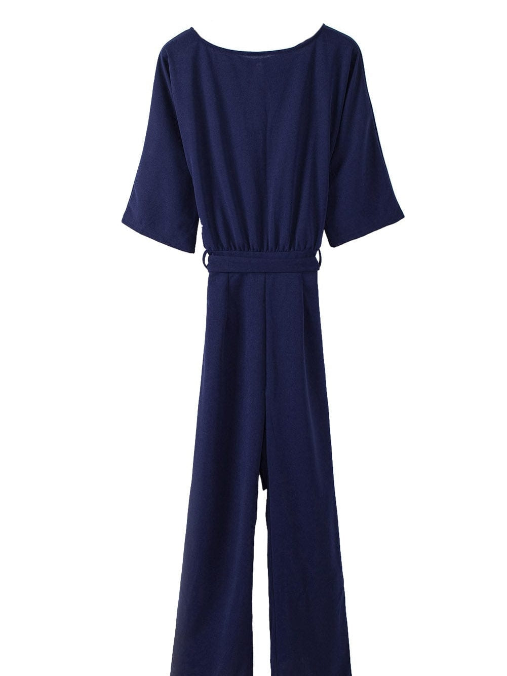 Blue Bracelet Sleeve Waist Tie Wide Leg Jumpsuit