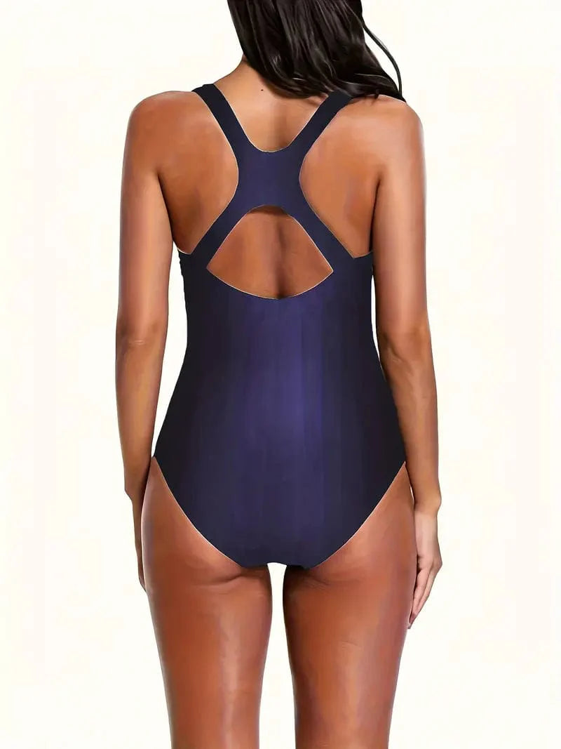 Blue Color Block Actionback Swimsuit for Women - Stylish Beachwear with Stretchy Comfort for Water Sports