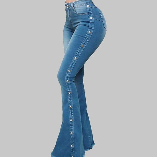 Bootcut Flared Denim Jeans for Women with Wide Leg and Side Pockets - Black/Blue, Sizes S-M