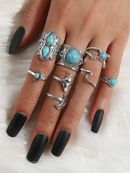 1 set Ring full finger ring For Women's Turquoise Blue Daily Festival Alloy Vintage Style - LuckyFash™