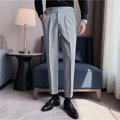Men's Dress Pants Trousers Pleated Pants Suit Pants Gurkha Pants Pocket High Rise Plain Comfort Office Business Casual Vintage Elegant Black Green High Waist Micro-elastic