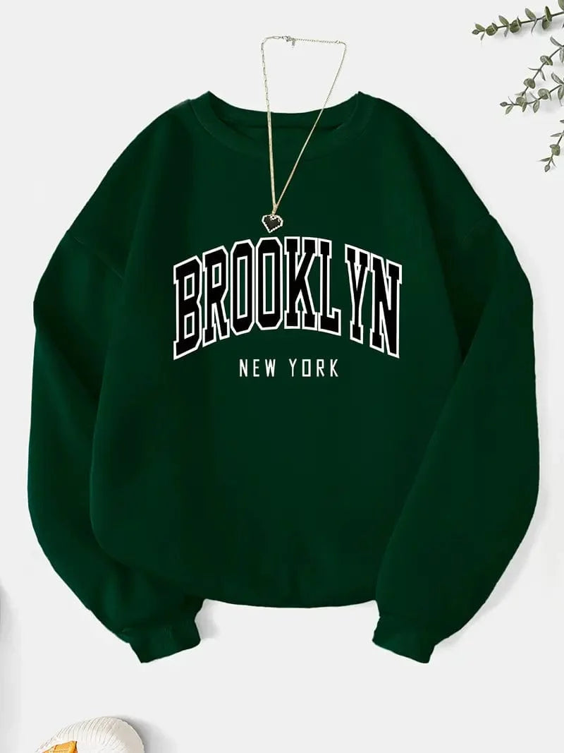 Brooklyn Print Sweatshirt, Long Sleeve Crew Neck Casual Top for Women