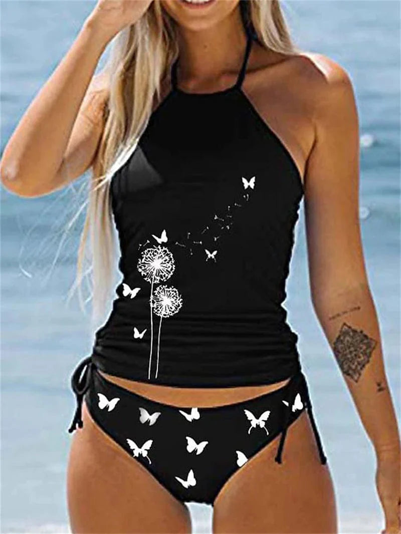 Butterfly Print Backless Plus Size Swimsuit