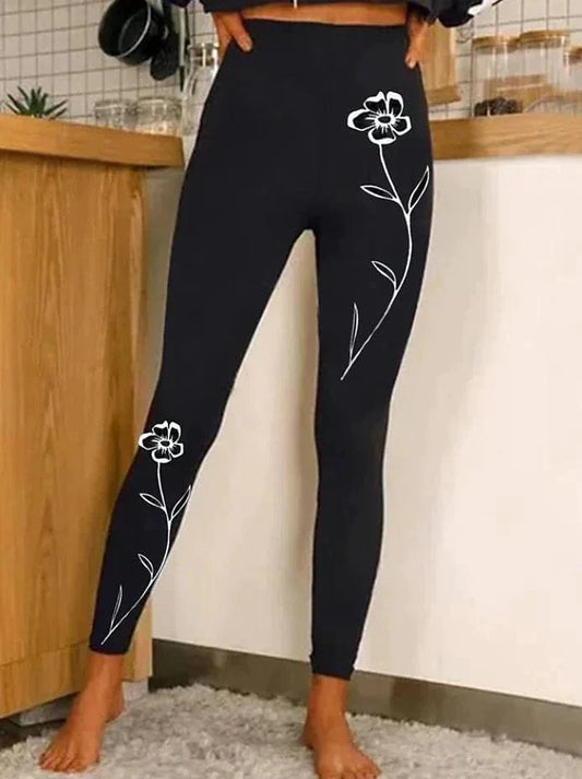 Butterfly Print Mid Waist Shiny Leggings with Tummy Control