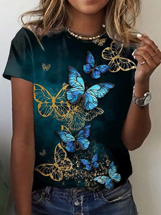 Butterfly Print Short Sleeve Women's T-shirt