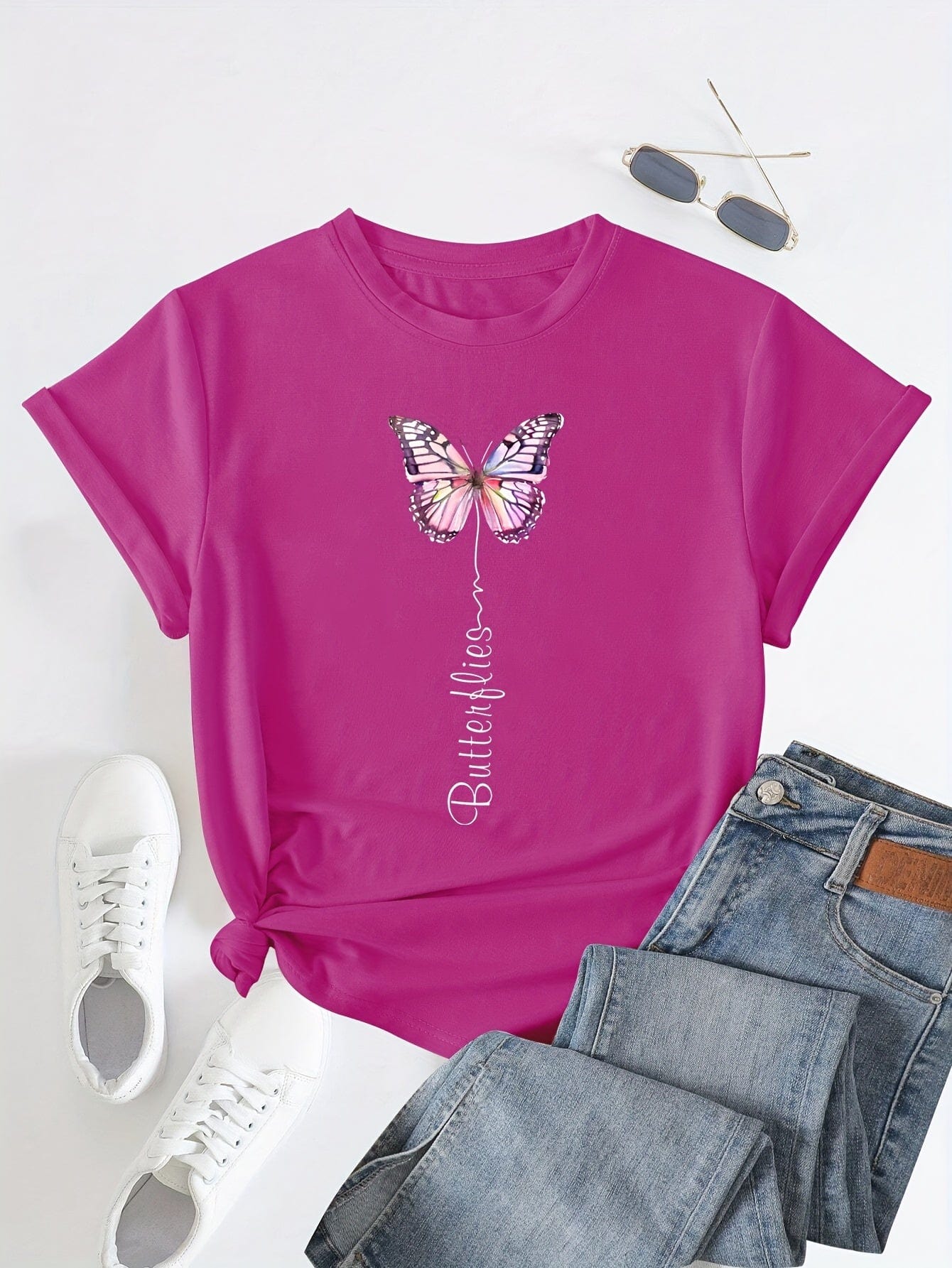 Whimsical Butterfly Print T-shirt for Stylish Spring & Summer Wardrobe