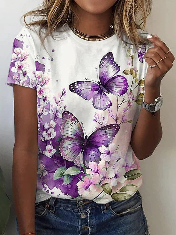 Butterfly Print Women's T-shirt for Casual Wear