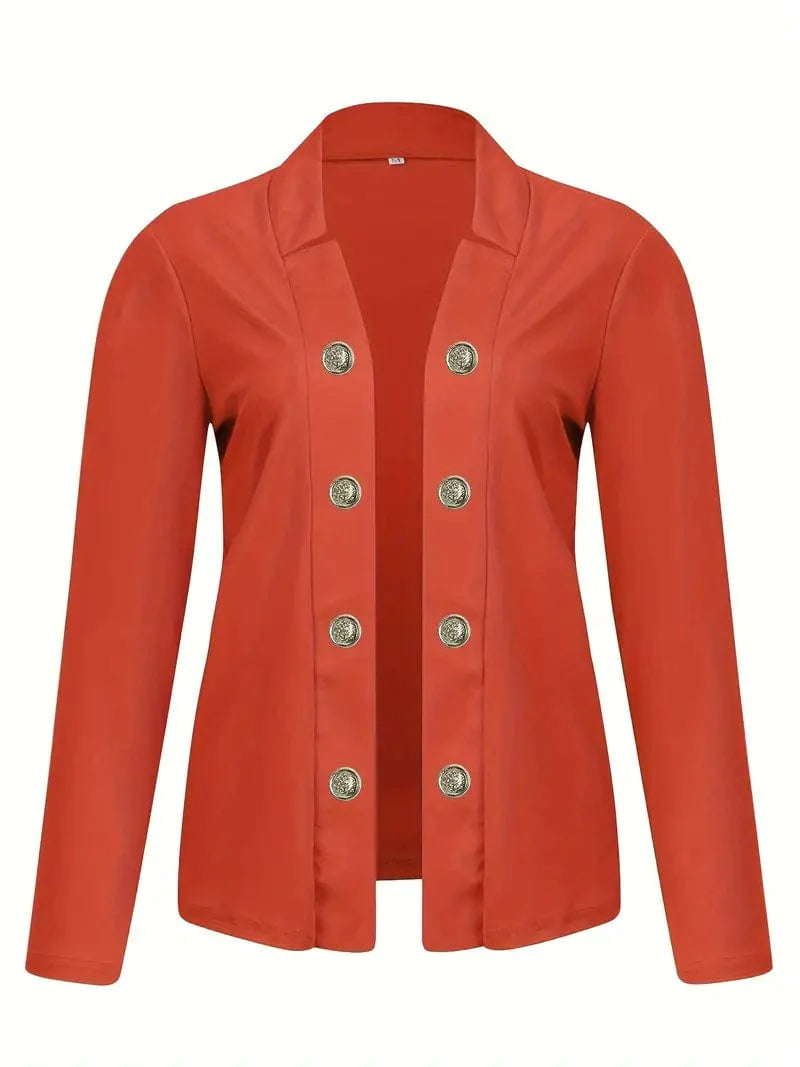 Button-Up Casual Blazer in Solid Color, Stylish Long Sleeve Women's Outerwear