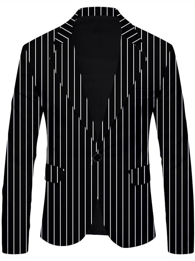 Men's Blazer Business Cocktail Party Wedding Party Fashion Casual Spring &  Fall Polyester Stripes Button Pocket Comfortable Single Breasted Blazer Black White Red