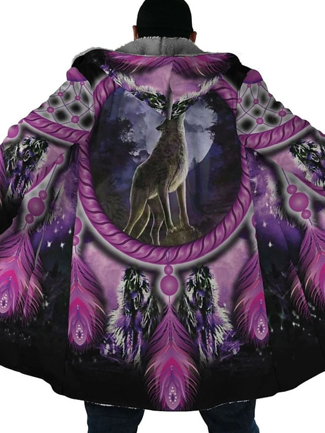 Winter Wolves Men's 3D Ethnic Style Hoodie with Bandana Print