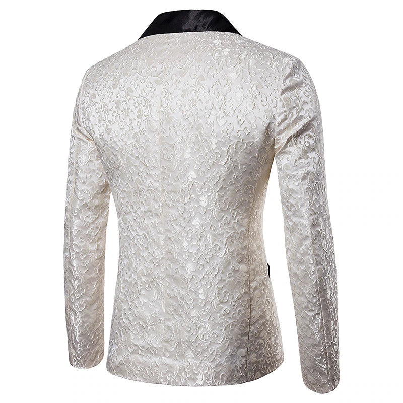 Elegant Floral Men's Jacquard Blazer with Thermal Warmth