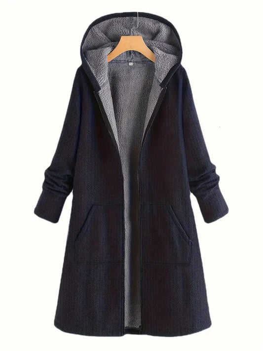 Long Hooded Zip-Up Coat for Women