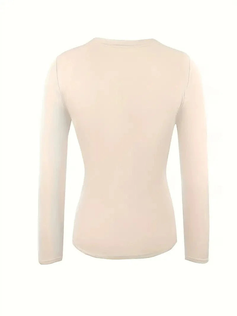 Fitted Crew Neck Top with Long Sleeves and Ribbed Texture