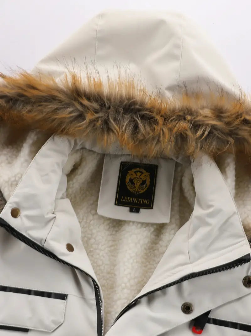 Men's Winter Padded Jacket with Faux Fur Hoodie