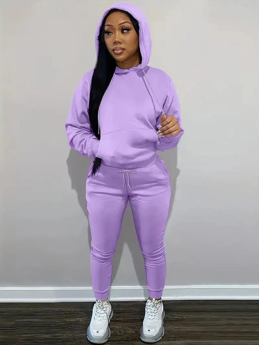 Casual Drawstring Pants and Hoodie Combo Set for Women