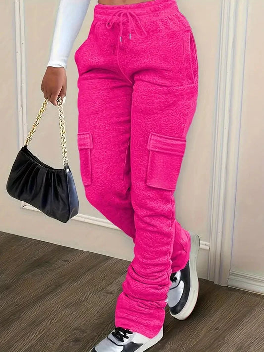 Casual Elastic Waist Pants with Pockets, Women's Relax Fit Trousers