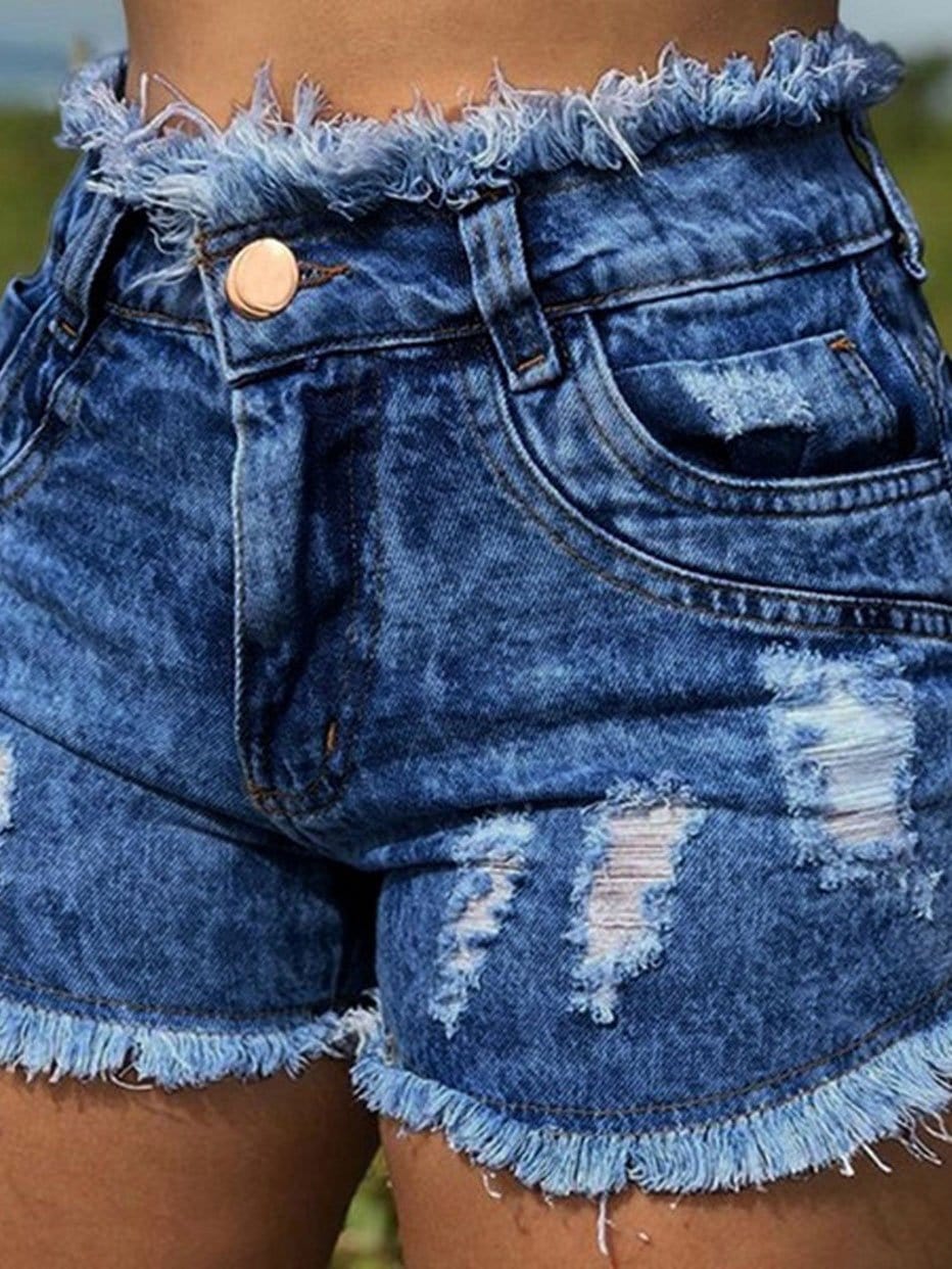 Casual Frayed Ripped Pocket Denim Shorts