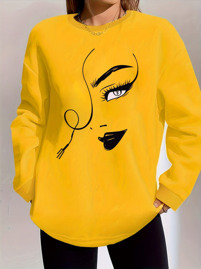 Casual Graphic Print Long Sleeve Crew Neck Pullover Hoodie