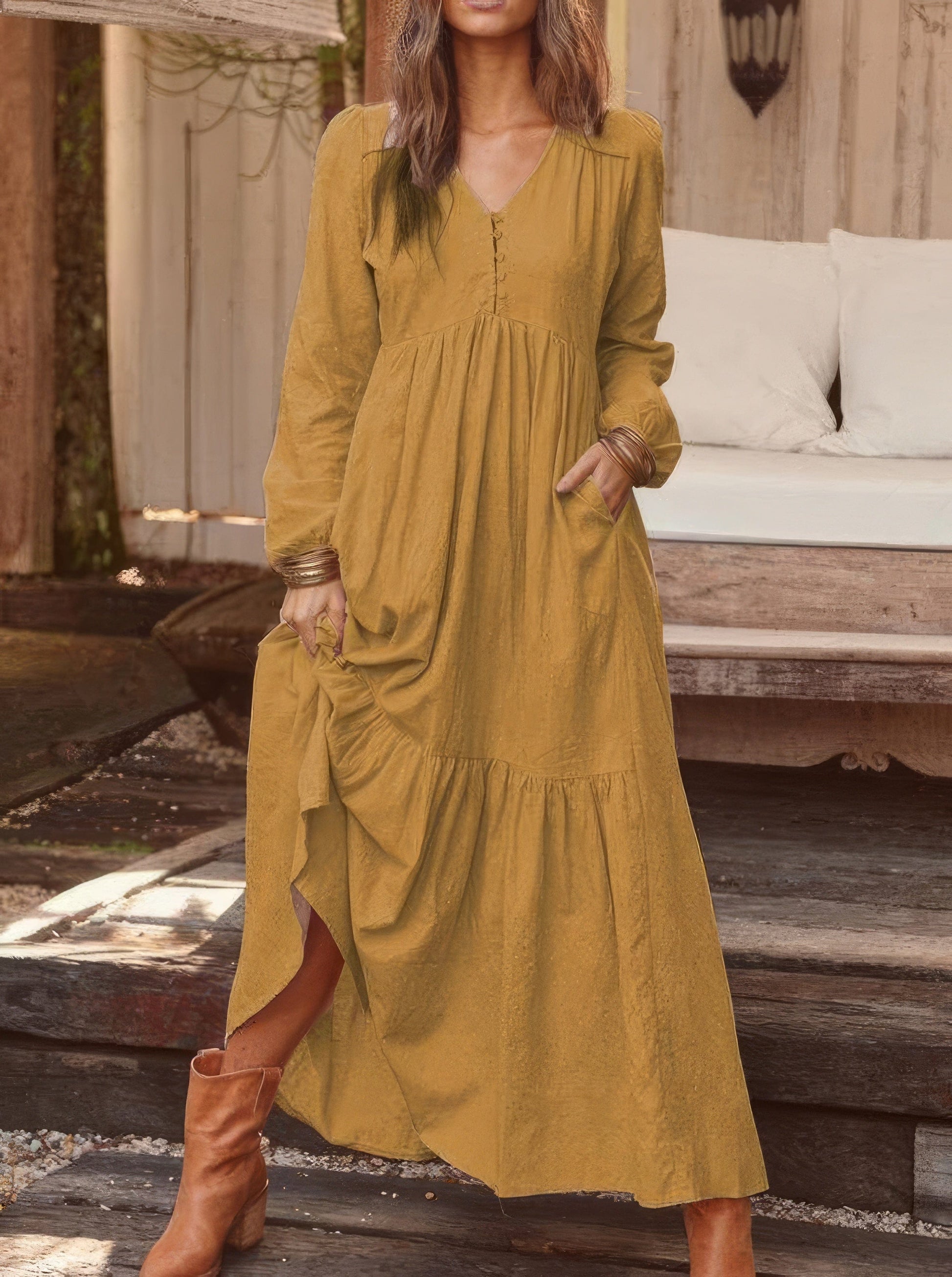 Casual Long-sleeved Dress With Big Swing