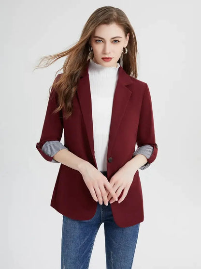 Casual Loose Fit Blazer Jacket with V-neck and Pocket, Women's Outerwear
