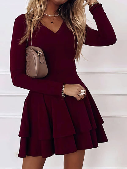 Casual V-Neck Long Sleeve Commuter Dress