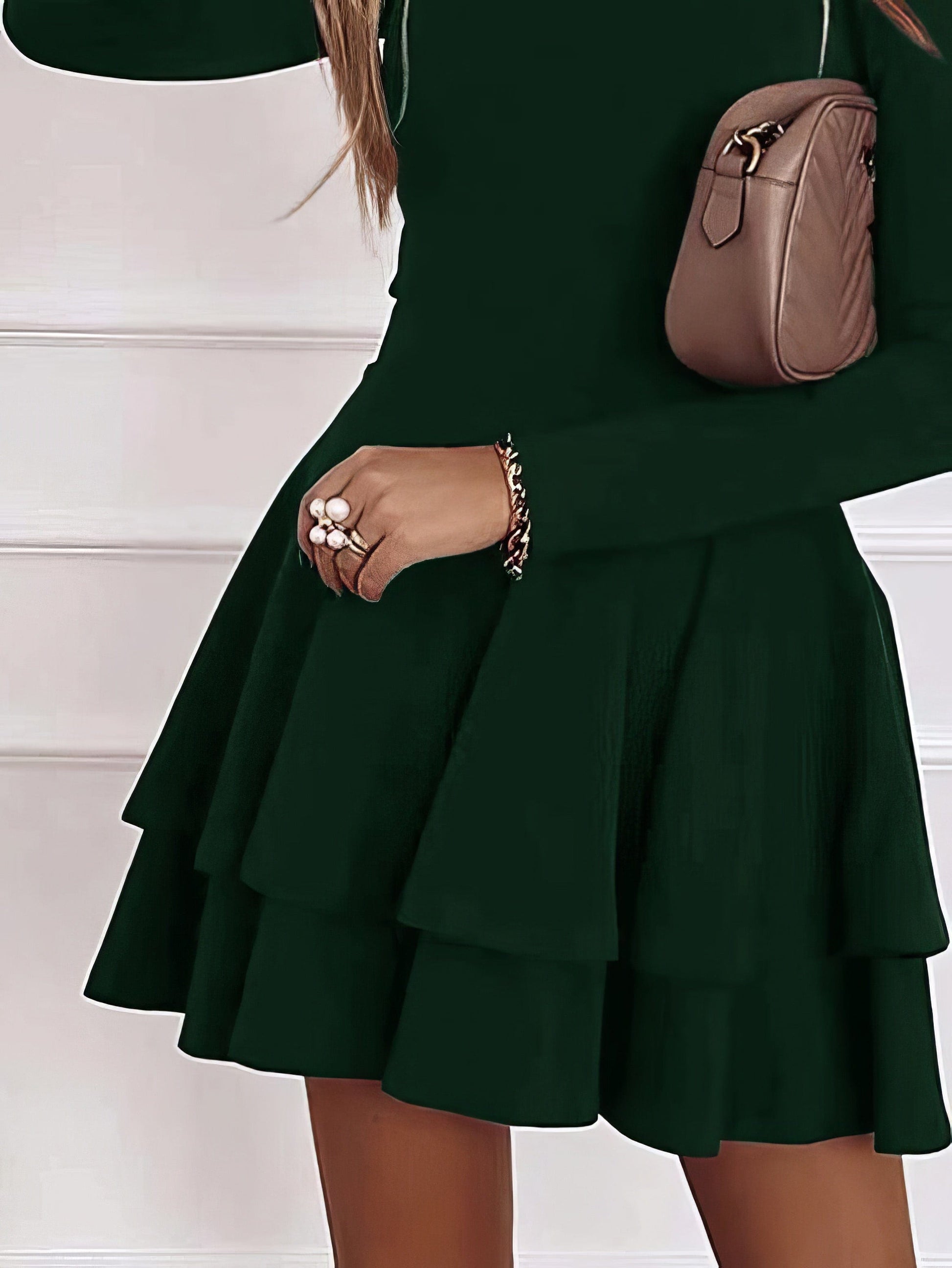 Casual V-Neck Long Sleeve Commuter Dress