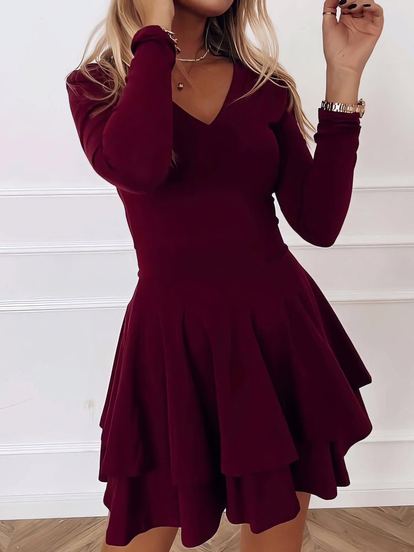 Casual V-Neck Long Sleeve Commuter Dress