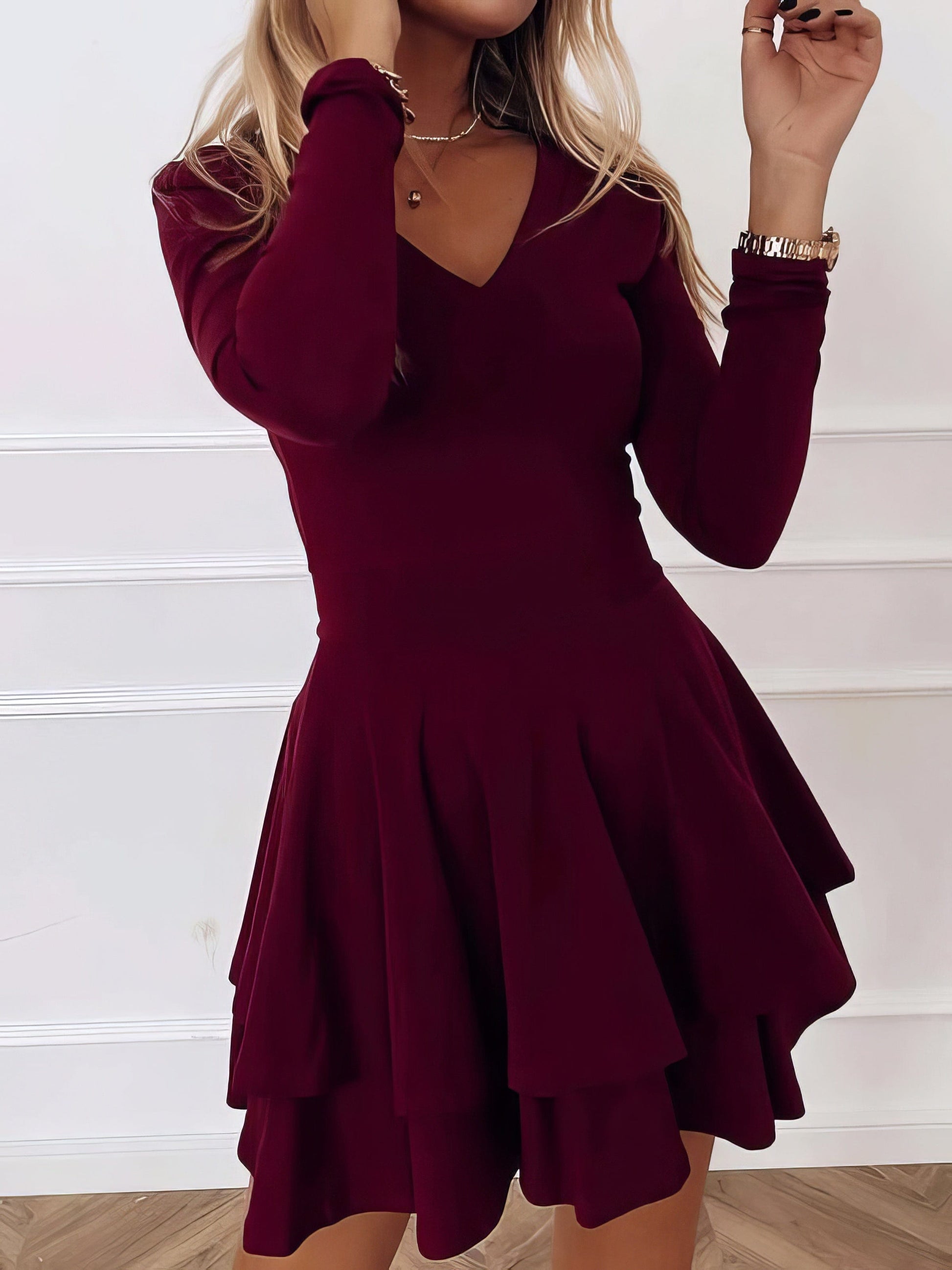 Casual V-Neck Long Sleeve Commuter Dress