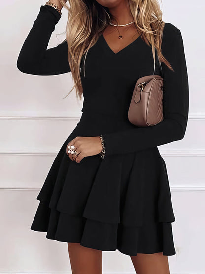 Casual V-Neck Long Sleeve Commuter Dress