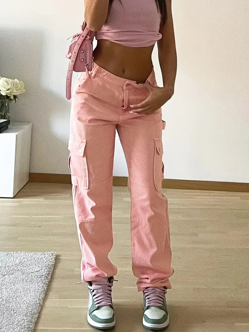 Casual Y2K Street Style Cargo Pants with Flap Pockets for Women