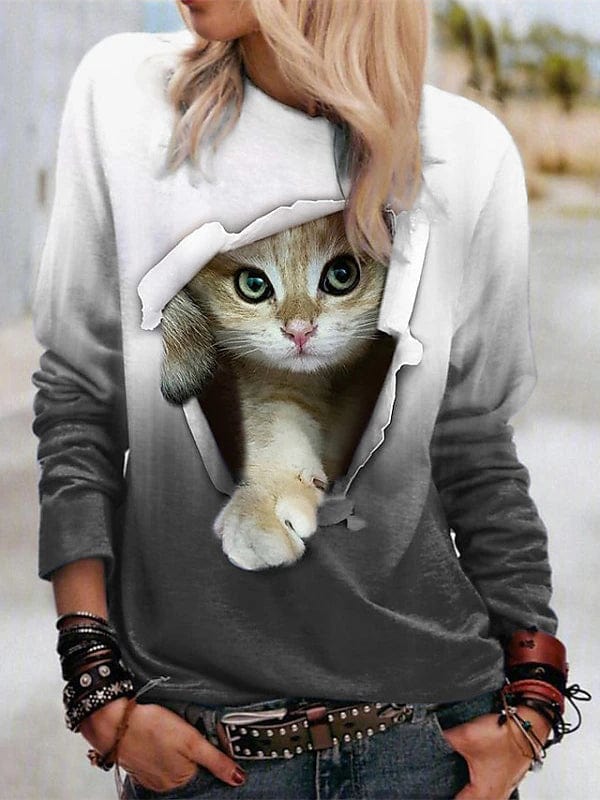 Cat Color Gradient Long Sleeve Women's T-shirt